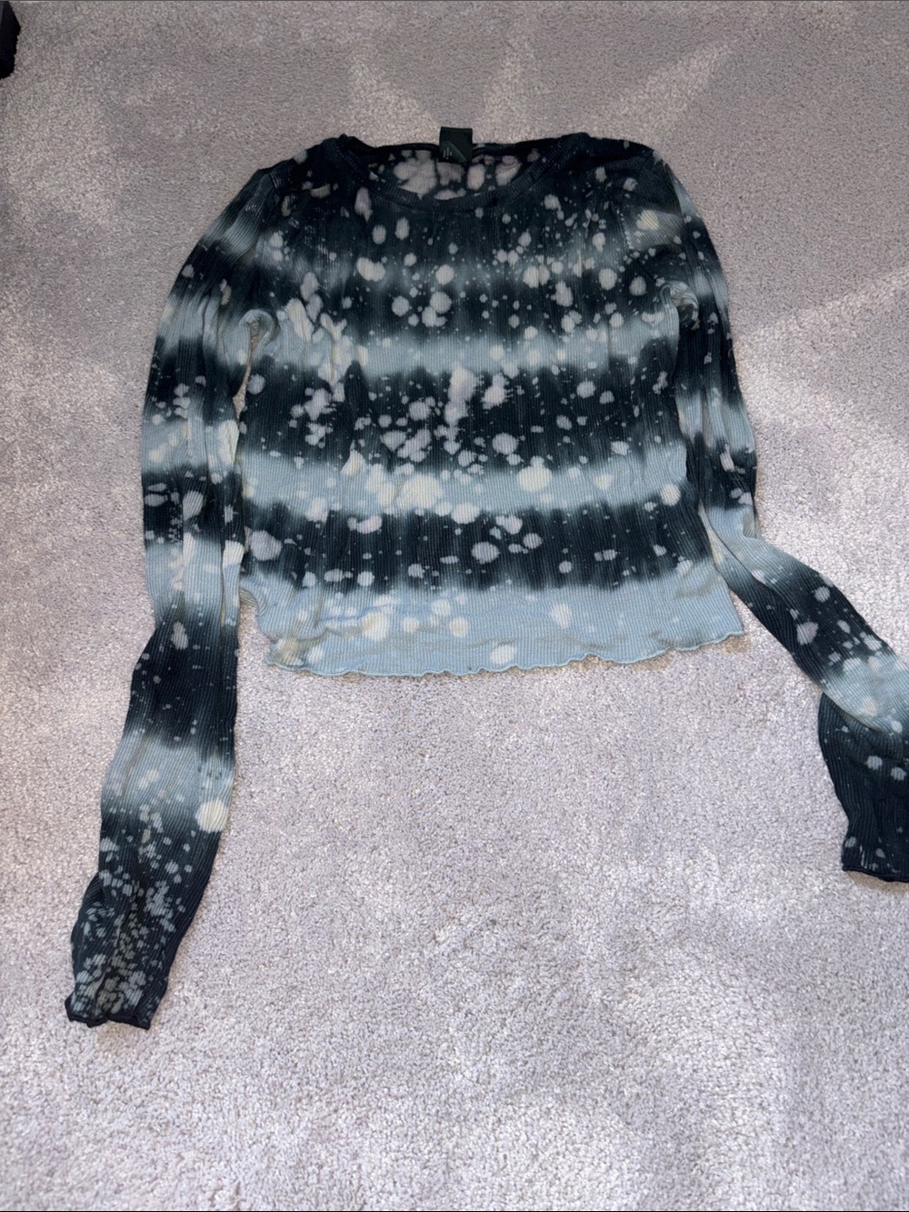 wild fable Black and Light Blue Bleached Tie-Dye Ribbed Long Sleeve Top